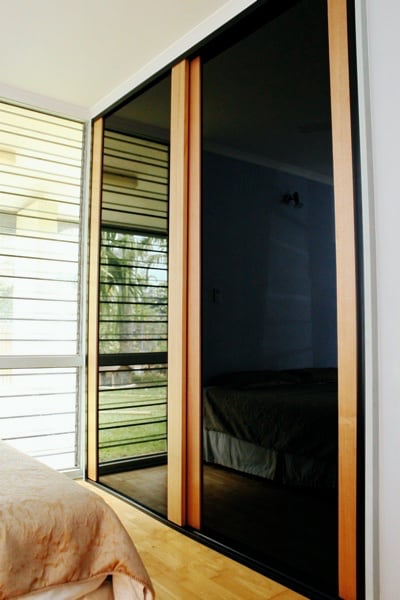 Timber Internal Sliding Doors Victorian Ash Timber & Black Glass Panels