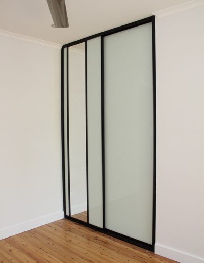 White Glass Wardrobe doors dress mirror and black frames