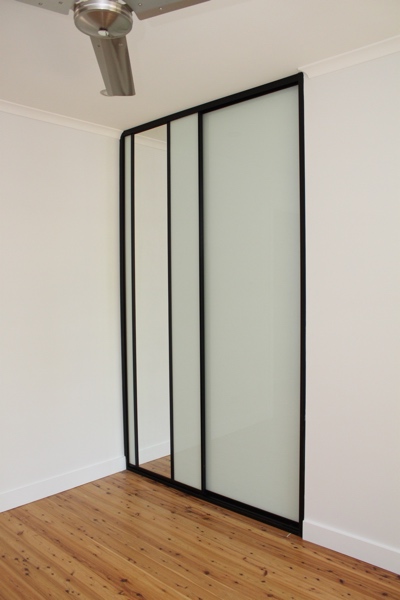 White Glass Wardrobe doors dress mirror and black frames