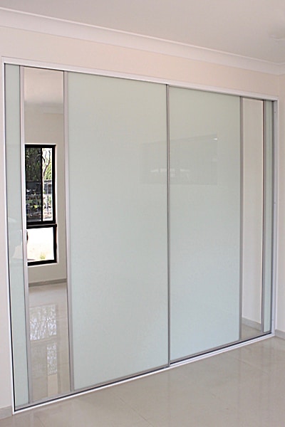 Wardrobe doors, white decor glass, featuring two dress mirrors 2750 wide