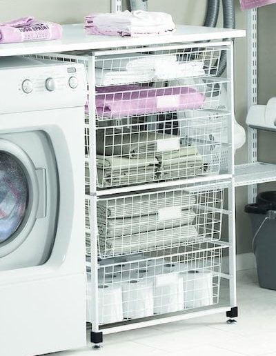 laundry shelving above and to the side of washing machine